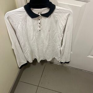 Tail White Long Sleeve Polo Shirt with Black Collar gold trim.